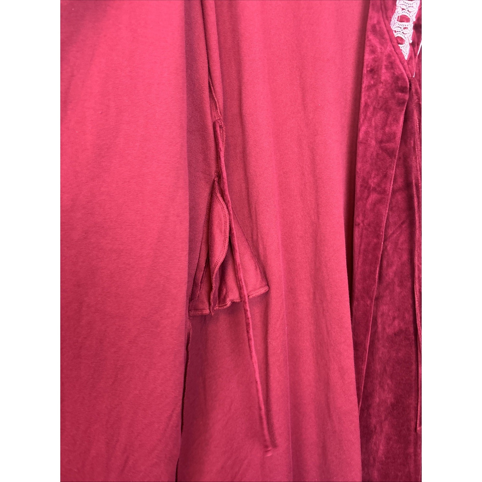 Vintage Eileen West Longline Robe Bathrobe Size M Maroon Velour Lace Trim — image 4 of 8